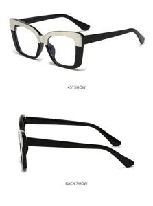 Grosse farbgesperrte Blaulichtfilter Brille fur Damen, stylischer quadratischer Rahmen, Detailansicht.
