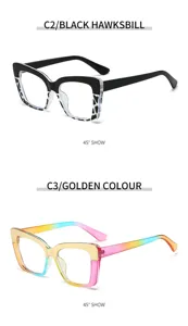 Modische farbblockierende Damen-Blaulichtfilter-Brille, große Fassung mit klaren optischen Gläsern.