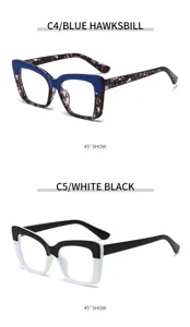 Modische zweifarbige Damen Blaulichtfilter Brille mit großer Fassung, klar, stilvoll.