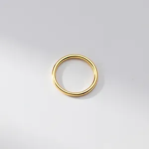 Detail shot of a minimalist gold plain ring showcasing fine polished metal surface and smooth band.