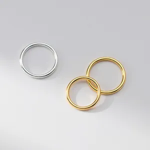 S925 Sterling Silver Minimalist Ring For Women Polished Round Band Ring Fashion Gold Silver Plated Korean Style Jewelry Finger Ring Gift