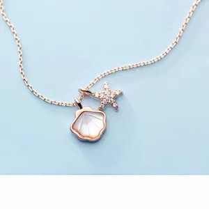 S925 Silber Muschel Seestern Halskette Rosegold Süßer Ozean Anhänger Schmuck Für Damen