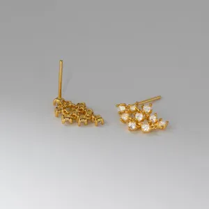 Vue détaillée de boucles d'oreilles clous exquises en argent avec diamants, design minimal.