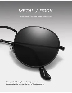 Lunettes de soleil polarisees rondes en metal vintage pour hommes, style rock punk.