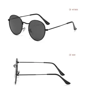 Lunettes de soleil rondes en métal classique avec monture noire et verres foncés.