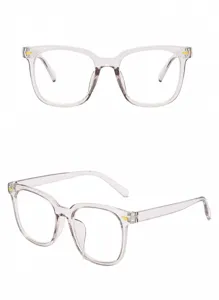 Gafas graduadas gris transparente anti luz azul, montura cuadrada elegante para uso diario y estilo.