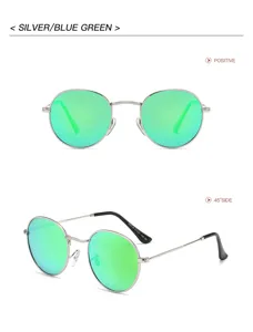 Lunettes de soleil rondes retro en metal avec verres polarises verts pour hommes.