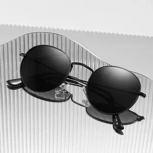 Lunettes de soleil polarisées rétro pour homme, petite monture ronde en acier inoxydable.
