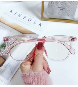 Transparente rosa Blaulichtfilter Brille groesser Rahmen ohne Staerke koreanische Brillen