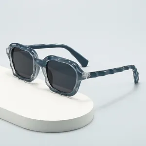 Stylish wavy square frame sunglasses for men and women, trendy beach eyewear with unique design.