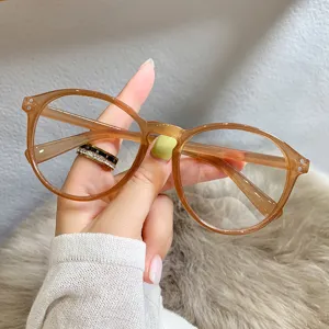 Leichte transparente milchkaffee-braune runde brillenfassung für damen, alltag tagesbrille.