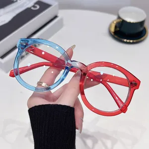 Oversized Round Anti Blue Light Glasses Frame Red Blue Contrast PC Plain Eyewear Chic Optical Glasses Frame For Women