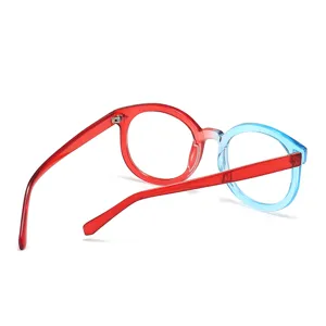 Anti-blue light glasses frame round red blue color block stylish clear optical eyewear for women