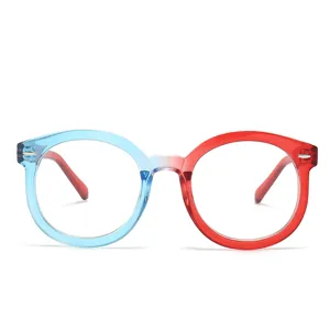 2025 New Anti-Blue Light Glasses Frame Trendy Round Red Blue Color Block Optical Glasses Women