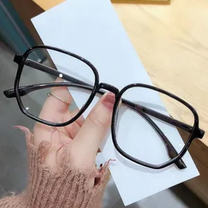 Montura de Gafas Cuadrada Oversize Mujer Anti-Luz Azul Lentes Transparentes Montura PC Polígono Gafas Ópticas Adelgazante