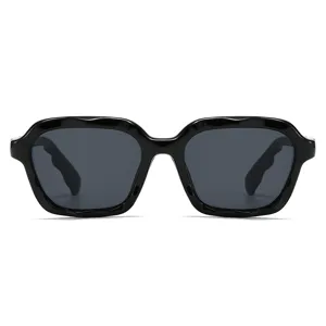 Trendy black sunglasses with unique wavy square frames for men and women stylish eyewear.