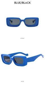 Gafas de sol azules gruesas para mujer, estilo moderno rectangular muy elegante.