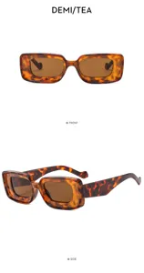 Gafas de sol rectangulares carey gruesas con una vista frontal y lateral en detalle.