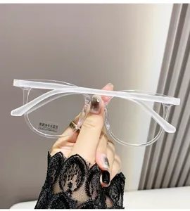 Montura de gafas transparente anti luz azul cara grande estilo coreano moda elegante