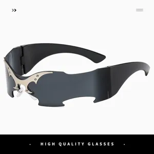 Cyberpunk futuristic one-piece sunglasses with cool silver bat wing decor for unisex.