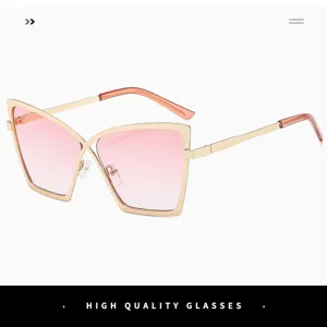 Modische Oversize-Sonnenbrille mit Metallrahmen und rosa Farbverlauf für Damen, stilvoll.
