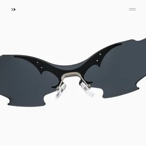 Futuristic cyberpunk bat wing sunglasses rimless gradient lenses cool hip hop eyewear