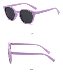 Kids polarized sunglasses, cute purple silicone frame UV protection baby sun glasses detail.