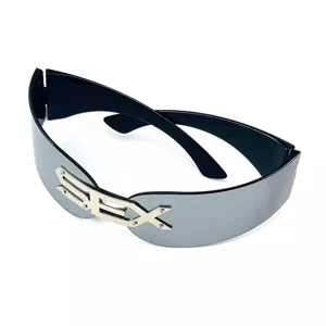 Futuristische Schild Sonnenbrille Punk Hip Hop Stil Brille mit Metall Buchstaben Unisex.