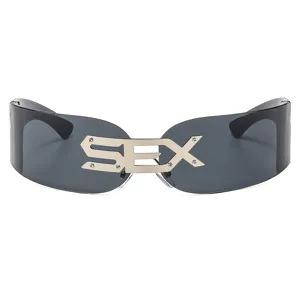 Futuristische Punk rahmenlose Sonnenbrille mit Metallbuchstaben für Party Hip Hop