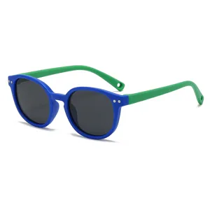 Kids polarized sunglasses with blue frame and green temple for children uv protection