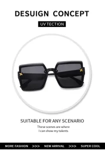 Elegantes gafas de sol cuadradas negras para mujer con abeja dorada y protección UV diaria.
