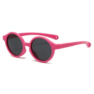 Cute pink round frame baby toddler sunglasses with anti-uv polarized lenses main view