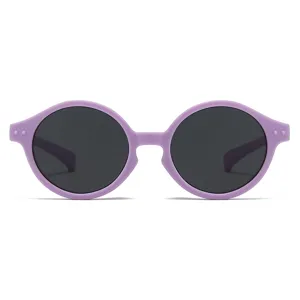 Cute purple round frame baby sunglasses, polarized anti-UV lenses for kids 0-3 years old.