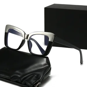 Damen Mode zweifarbige Oversize Blaulichtfilter Brille mit stilvollem Metallgestell.