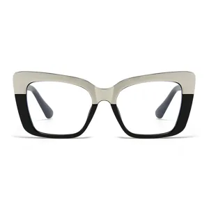 Damen Mode zweifarbige Katzenauge Blaulichtfilter Brille großer Rahmen klare optische Brille