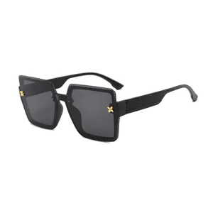 Gafas de Sol Cuadradas Oversize Mujer Negras con Decoracion de Flores de Oro Lujo