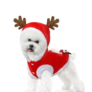 Süßes Weihnachtsrentier Haustierkostüm für Hunde und Katzen, rotes Flanell Feiertag Outfit Hauptansicht