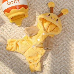 Warm fleece pet dog cat bee costume four leg winter clothes cute puppy apparel comfortable outfit