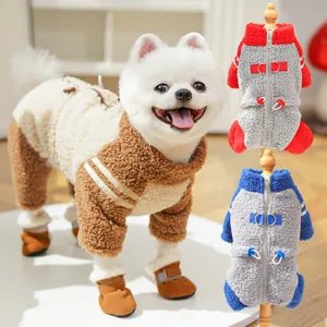 Ropa para perros de cuatro patas de forro polar de cordero espesado, cálida de invierno con cremallera.