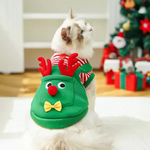 Cute Christmas pet costume for cats and dogs, featuring a cute reindeer vest design with antlers.