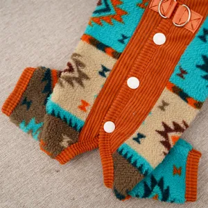Cozy pet fleece four-leg dog jumpsuit with ethnic pattern winter warm apparel for pets