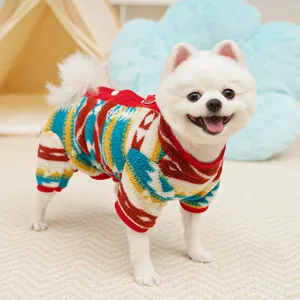 Cozy ethnic fleece dog jumpsuit, warm four-leg pet apparel for winter days and cold nights.