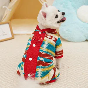 Cozy fleece pet dog clothes four-legged winter dog onesie with ethnic geometric pattern.