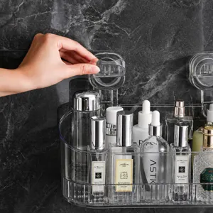 Transparante acryl zuignap badkamer opbergrek voor cosmetica en flessen display muur gemonteerd main
