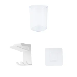 Wall-mounted toothbrush holder set with cup and punch-free sticker for bathroom storage.