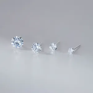 999 Feinsilber Strass Ohrstecker Für Damen Minimalistische Vier Krappen Fassung Runde Funkelnde Kristall Ohrringe Zarter Kleiner Nischen Schmuck
