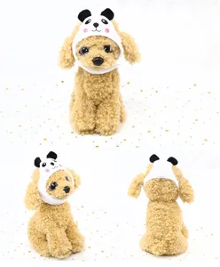 Süße Panda Haustier Mütze Detailansicht,weiche Plüsch Kopfbedeckung für Hunde und Katzen.