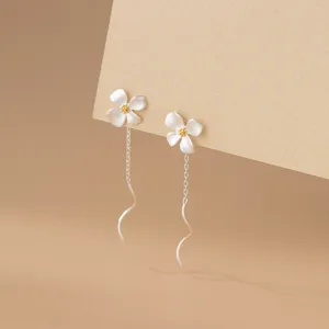 Boucles d'oreilles chaîne fleur gardénia en argent bijoux élégants pour femmes style quotidien