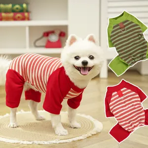 Pet striped four-legged clothing detail view, comfortable dog hoodie with leash D-ring for small dogs.