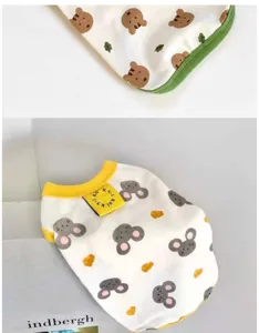 Cute cartoon mouse and bear print pet vest detail, breathable soft summer dog cat clothes.